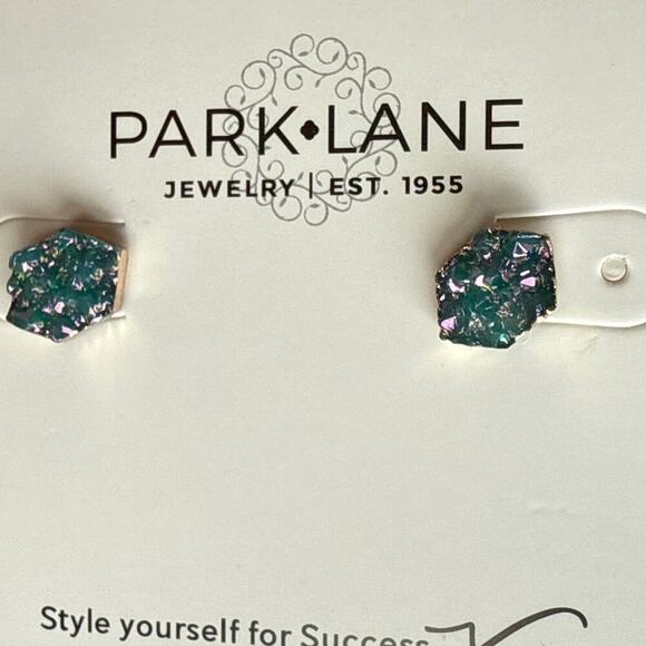 Park Lane "HAILEE" Pierced Earrings‎ GOLD w/ Blue Druzy Stones Studs New - Picture 5 of 9